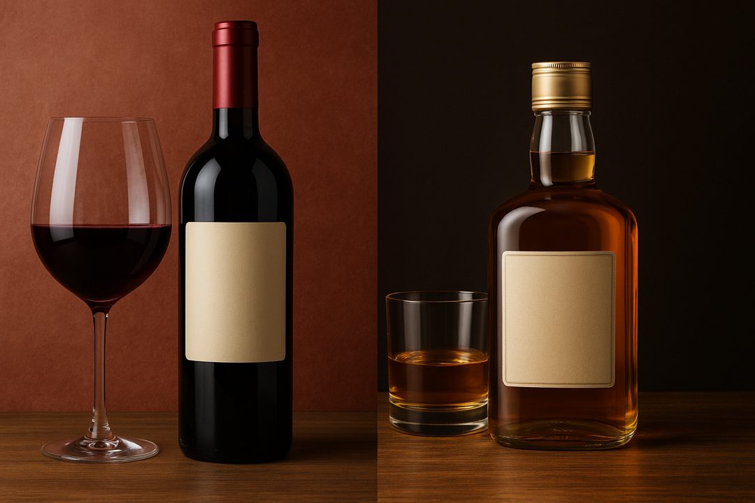 프리미엄 와인과 고급 위스키 비교 이미지