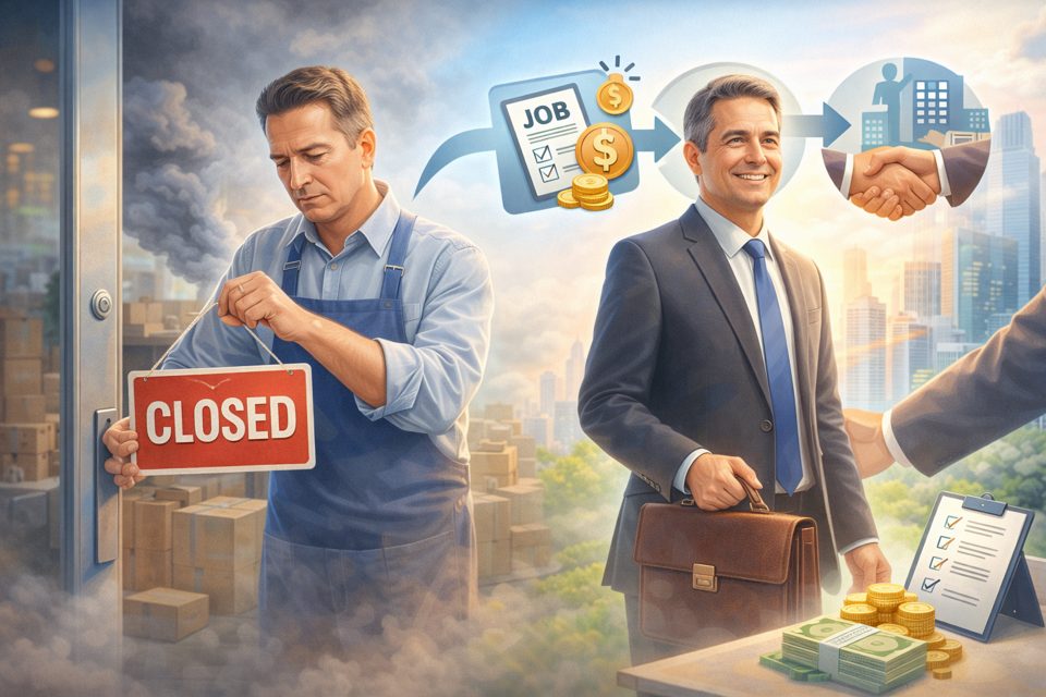 폐업 후 재취업과 전직 지원금을 상징하는 전직장려수당 안내 이미지