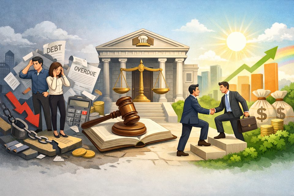채무 조정과 법원 개인회생 절차를 상징하는 개인회생 제도 안내 이미지