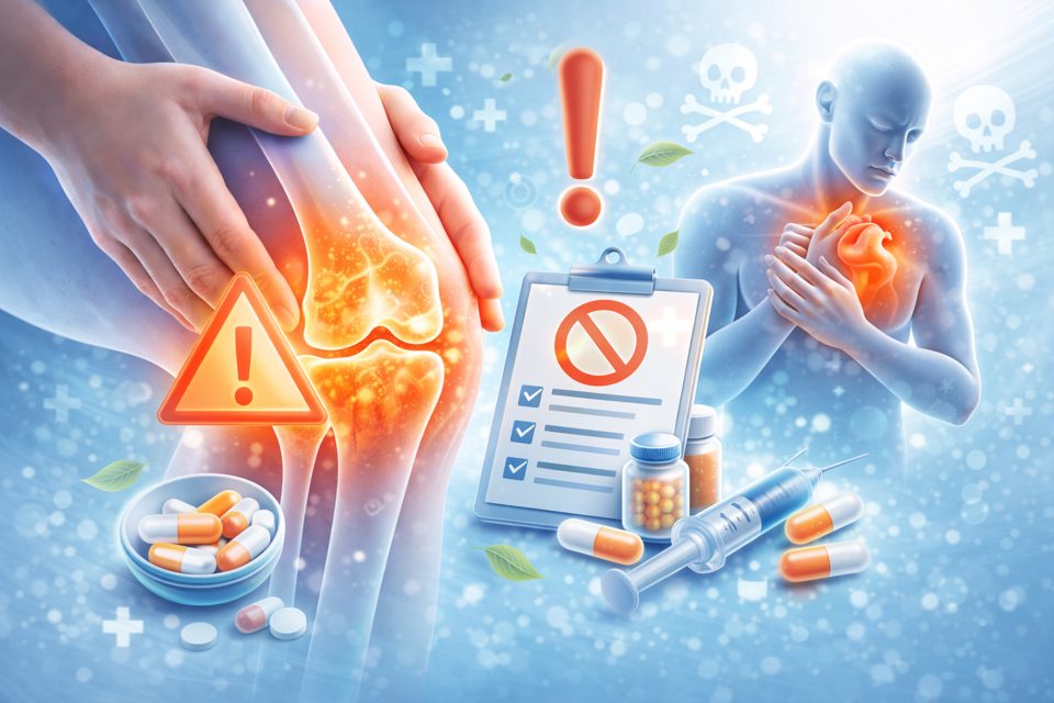 관절약 부작용과 복용 주의사항을 설명하는 관절 건강 가이드 이미지