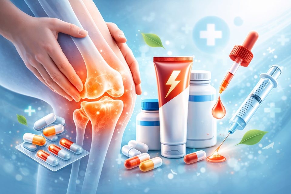무릎 통증과 관절약 종류를 설명하는 관절 건강 가이드 이미지