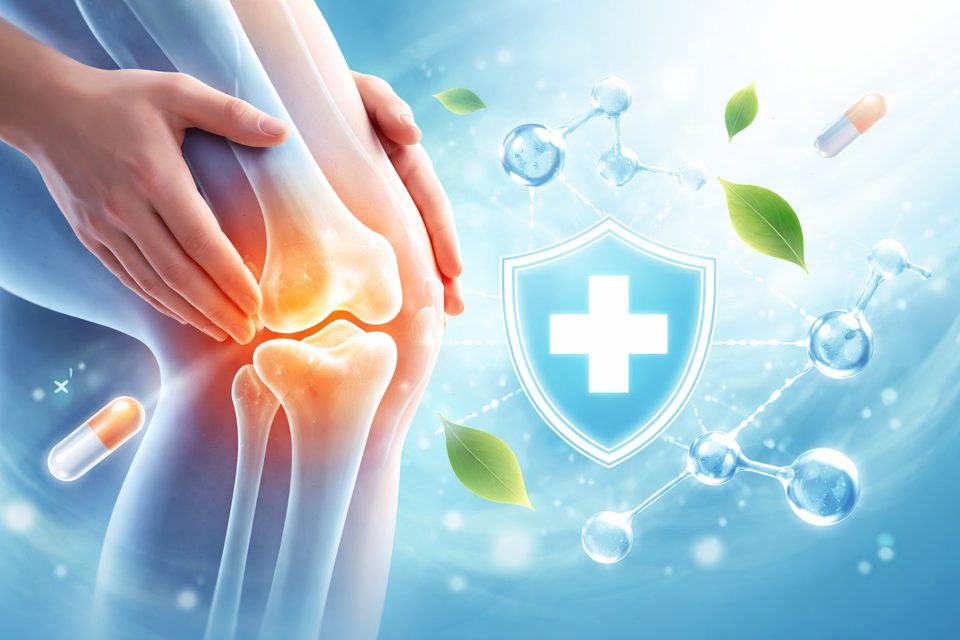 무릎과 관절 건강을 상징하는 관절 관리 안내 이미지