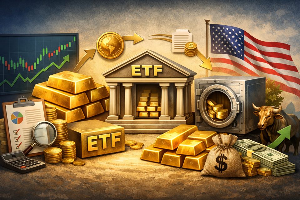 금괴와 금화가 함께 놓여 있는 이미지, 금 ETF 투자 개념 설명용