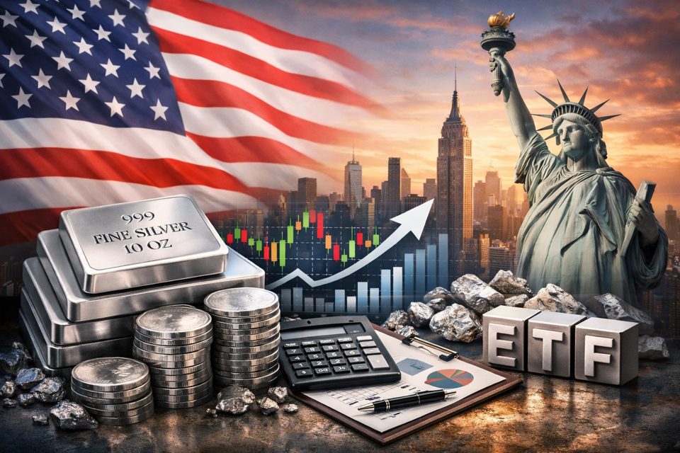 은괴와 가격 차트가 함께 있는 미국 은 ETF 개념 이미지