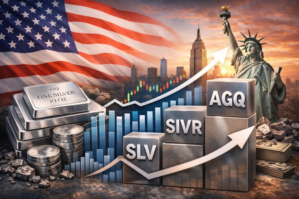 은괴와 가격 그래프가 함께 있는 미국 은 ETF 거래량 설명용 이미지