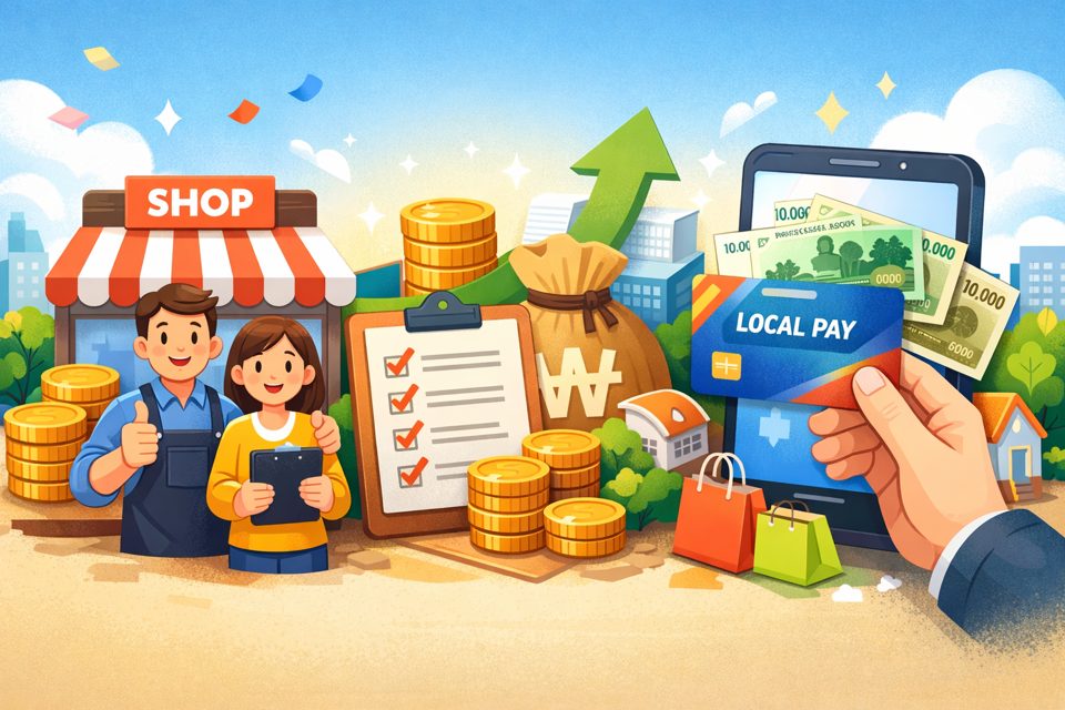 소상공인 안정지원금과 지역화폐 지급을 상징하는 안내 이미지