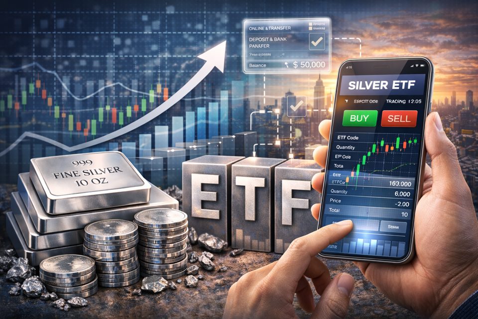 스마트폰으로 주식과 ETF를 매수하는 투자자 화면을 상징하는 이미지