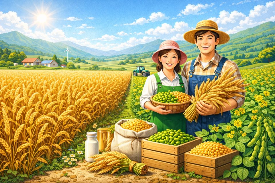 논에서 밀과 두류를 재배하는 전략작물직불 제도 안내 이미지