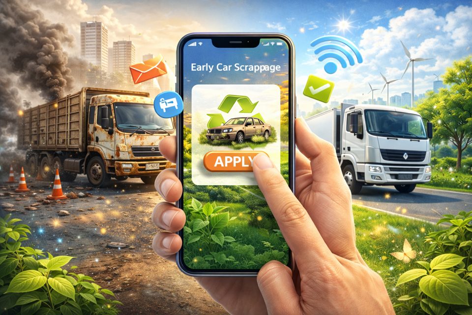 조기폐차를 핸드폰으로 신청하는 이미지