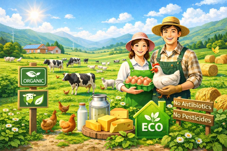 유기축산과 친환경 인증을 상징하는 친환경축산직불금 안내 이미지