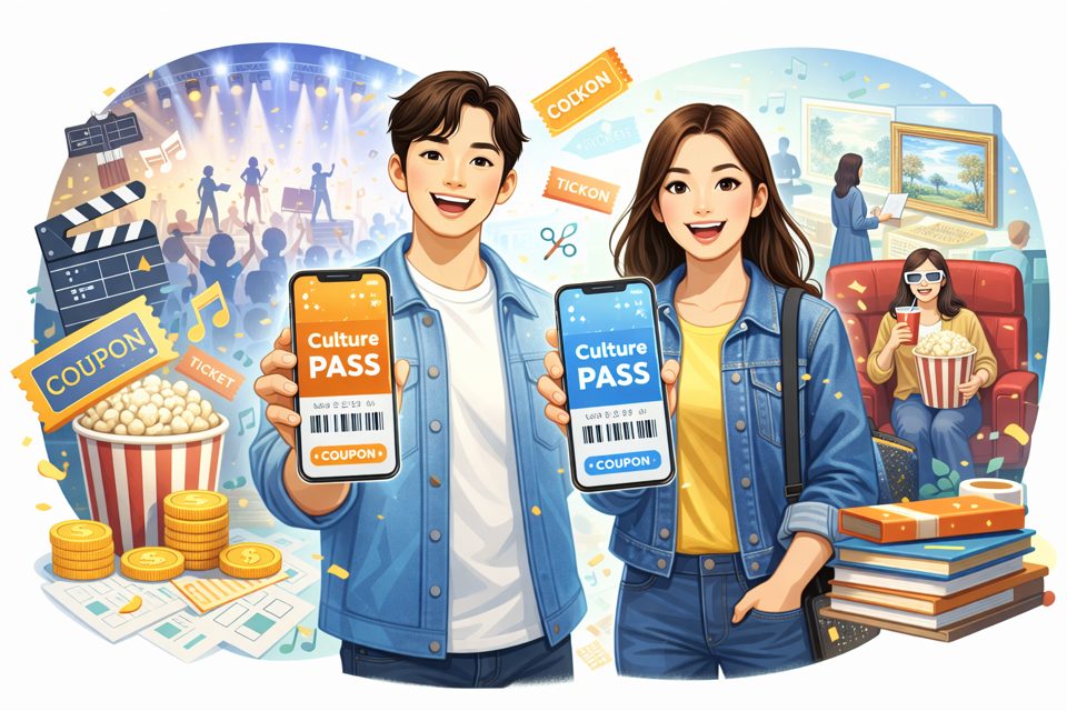문화생활 지원과 쿠폰 사용을 상징하는 컬쳐패스 안내 이미지