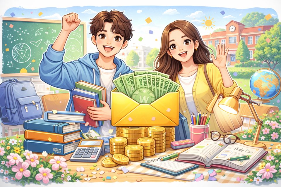 학생 교육비 지원과 학습 환경을 상징하는 교육수당 이미지