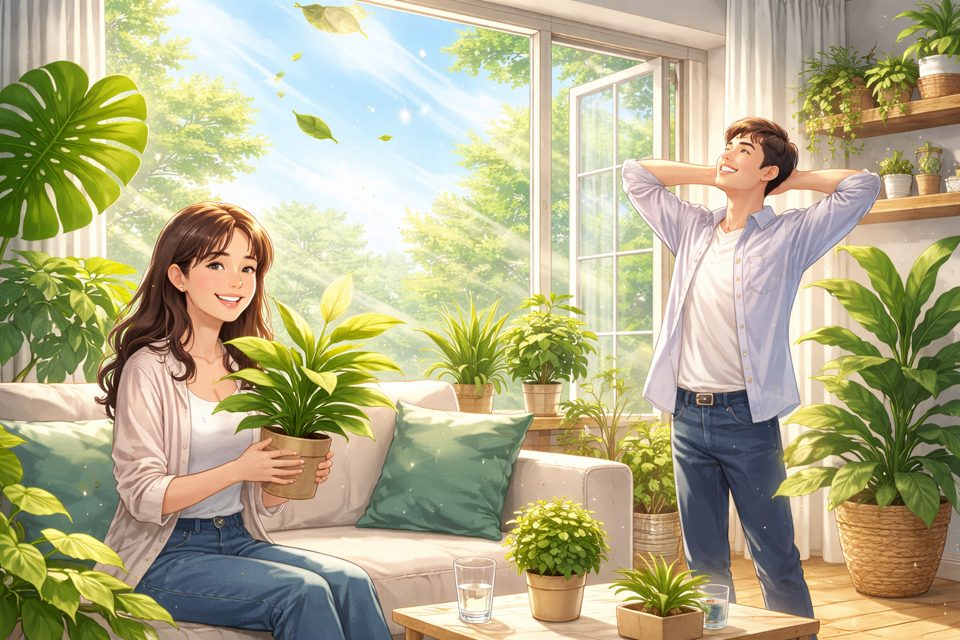 실내 공기정화 식물과 쾌적한 환경을 나타내는 이미지