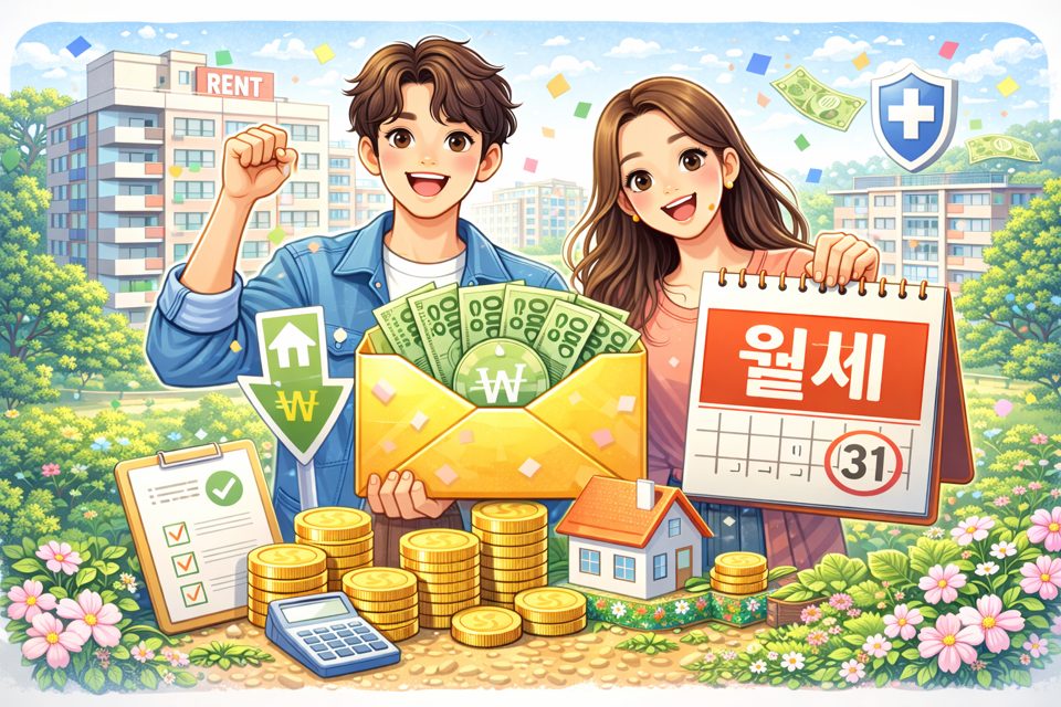 청년 주거 지원과 월세 부담 완화를 상징하는 이미지