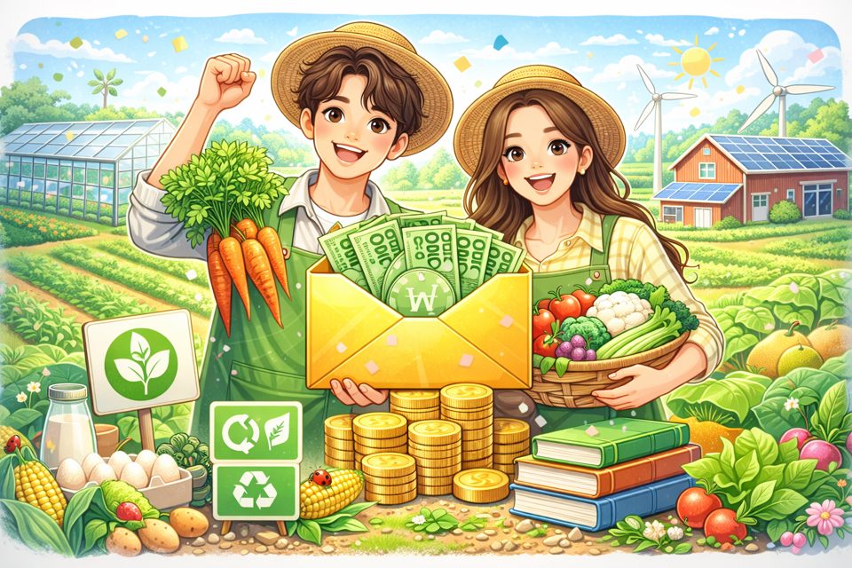 친환경 농업과 지속가능한 농업 지원을 상징하는 직불금 이미지